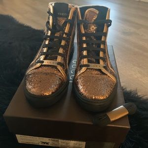 Gucci Rose Gold Glitter High Top Sneakers